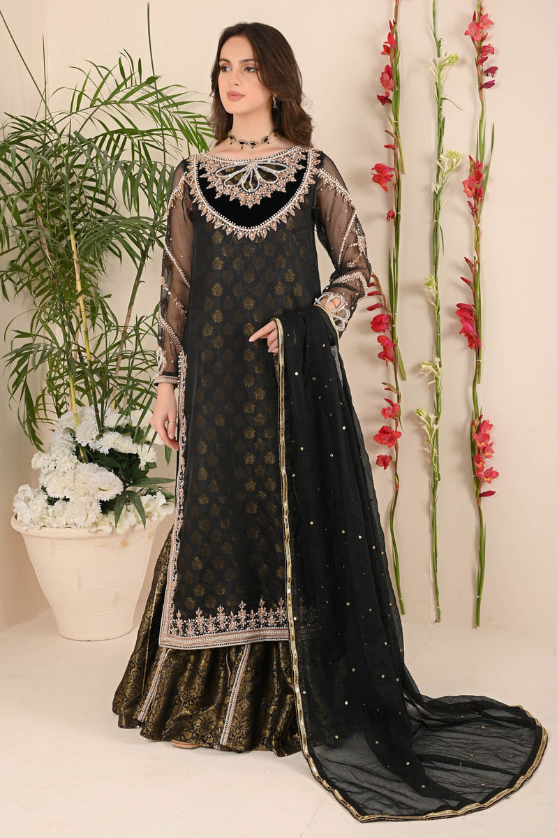 black embroidered pakistani dresses Buy Embroidered Georgette Pakistani Suit in Black Online : KCH1305
